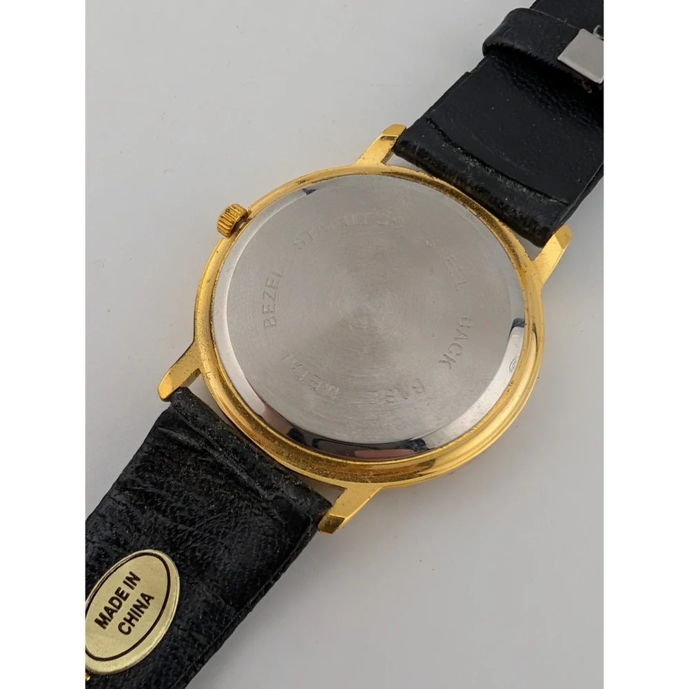 TIME Magazine Watch Men 33mm Gold Case Leather Band-‎ New Battery